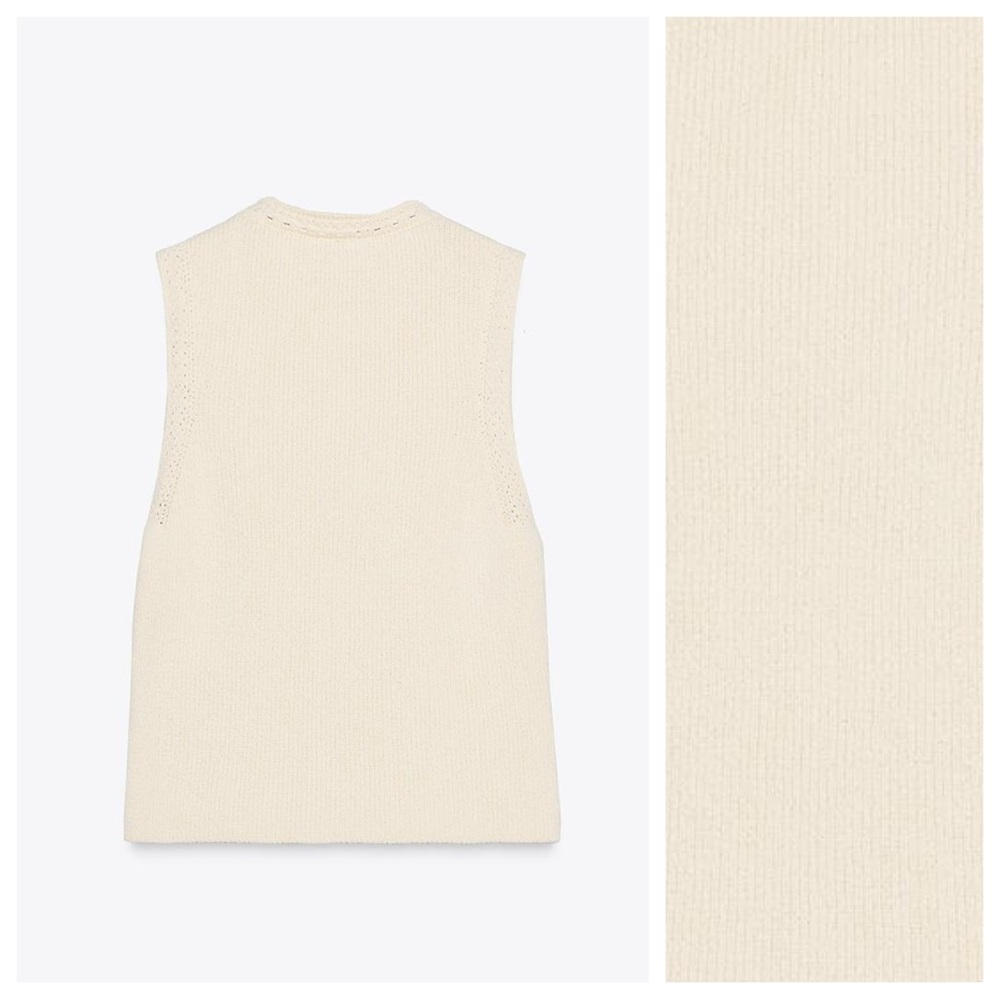 NWOT. Zara Light Beige Gold Buttons Knit Top. Size S. - Picture 5 of 9